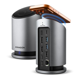 AXAGON HUB Wieloportowy HMC-WL9  USB 9in1, 10Gbps, 3xUSB-A, 1xUSB-C, DP 8K/60Hz, HDMI 4K/60Hz, PD 100W, GLAN, 100cm USB-C kabel, wireless charging 15W