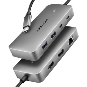 AXAGON HMC-CUB83X2 Wieloportowy hub USB 7in1, 10Gbps, 2x USB-A, 1x USB-C, 1x HDMI 4K/144Hz, DP 8K/30Hz, GLAN, PD 100W, 15cm USB-C kabel