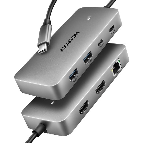 AXAGON HMC-CUB83X2 Wieloportovy hub USB 7in1, 10Gbps, 2x USB-A, 1x USB-C, 1x HDMI 4K/144Hz, DP 8K/30Hz, GLAN, PD 100W, 15cm USB-C kabel