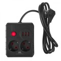 Maclean Listwa zasilająca MCE387 B 2 gniazda 3xUSB, 110-240V AC 50/60Hz 2,1A max 2500W, 1,5m czarna