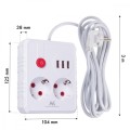 Maclean Listwa zasilająca, MCE388 W 2 gniazda, 3xUSB, 110-240V AC 50/60Hz, 2.1A max 2500W, 3m biała