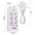 Maclean Listwa zasilająca MCE389 W 6 gniazd 4xUSB-A 1xUSB-C 110-240V, AC 50/60Hz, 2.1A max 2500W biała