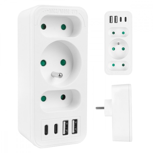 Maclean Rozdzielacz na 3 gniazda MCE248 F/W 2xUSB-A 2xUSB-C biały