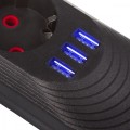 Maclean Listwa zasilająca MCE394 B, 1,5m|3 gniazda + 3xUSB. 110-240V AC 50/60Hz, 2.1A max 2500W, czarna