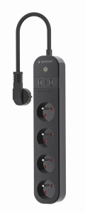 Gembird Inteligentna listwa zasilająca Tuya 4xFR 2xUSB-A 1xUSB-C Czarna