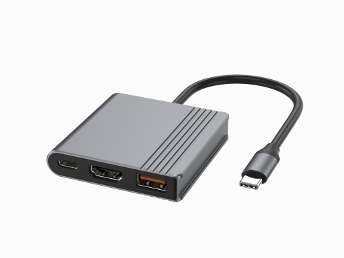 Gembird Adapter wieloportowy USB typu C 3 w 1 (port USB + HDMI +USB-C), gwiezdna szarość