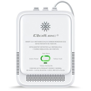 Qoltec Czujnik wycieku gazu ziemnego i tlenku węgla (czadu) | Tuya | Wi-Fi | alarm 85dB | LED