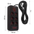 Maclean Listwa zasilająca MCE391 B 6 gniazd 4xUSB-A 1xUSB-C, 110-240V AC 50/60Hz, 2.1A max 2500W, czarna