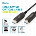 Digitus Kabel połączeniowy hybrydowy HDMI AOC | HDMI-A męski-męski | HDMI 2.1 | UHD-2 8K@60Hz | 48Gbps |HDR, eARC, HDCP 2.2, CEC | 40m