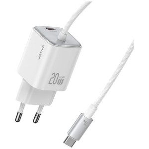 USAMS Ładowarka sieciowa JC Series CC261 20W GaN Fast Charger wbudowanykabel USB-C biały
