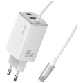 USAMS Ładowarka sieciowa JC Series CC266 65W GaN Fast Charger wbudowanykabel USB-C biała