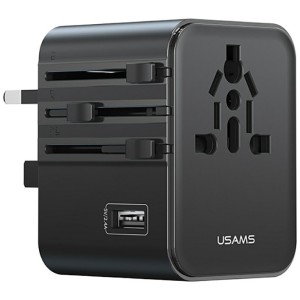 USAMS Ładowarka travel adapter 17W CC308 USB-C + USB-A 4w1 US/AU/EU/UK czarna