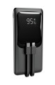 Gembird PowerBank 10000mAh ze zintegrowanymi kablami, LCD, QC3.0 20W, czarny