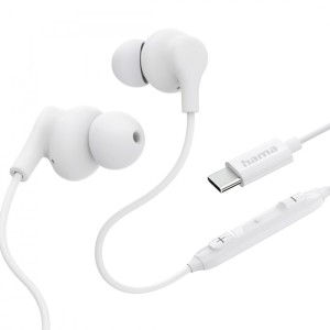 Hama Słuchawki douszne Curly USB-C białe