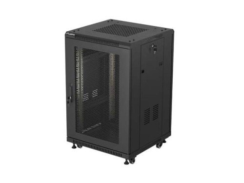 Lanberg Szafa instalacyjna rack stojąca 19 cali 18U 600x600 drzwi perforowane LCD (Flat pack) czarna