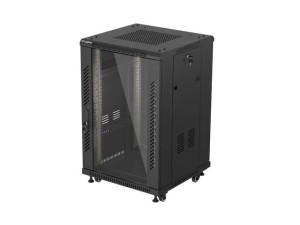 Lanberg Szafa instalacyjna rack stojąca 19 cali 18U 600x600 drzwi przeszklone (Flat pack) czarna