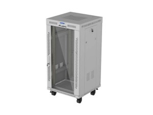 Lanberg Szafa instalacyjna rack stojąca 19 cali 22U 600x600 drzwi przeszklone LCD (Flat pack) szara