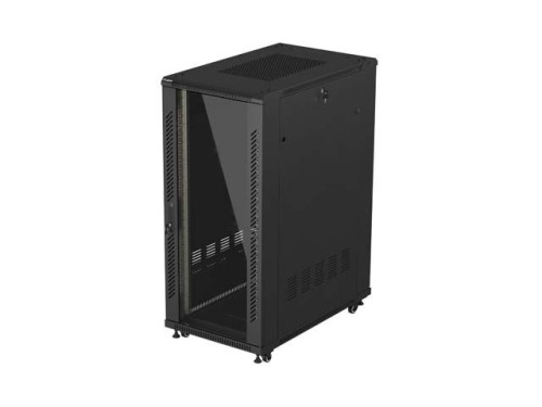 Lanberg Szafa instalacyjna rack stojąca 19 cali 27U 600x1000 drzwi przeszklone (Flat pack) czarna