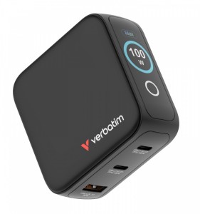 Verbatim Ładowarka Mini GaN 100W Smart TFT 2xUSB-C 1xUSB-A UE/UK/USA
