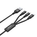 Unitek Kabel USB-A 3w1 USB-C/microUSB/ Lightning czarny C14049BK