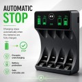 Qoltec Ładowarka do akumulatorków Ni-MH typu R03 AAA R6 AA | LCD | kabelUSB-C