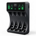 Qoltec Ładowarka do akumulatorków Ni-MH typu R03 AAA R6 AA | LCD | kabelUSB-C