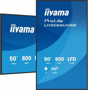 IIYAMA Monitor profesjonalny 50 cali LH5066UHSB-B1AG IPS,4k,800cd,1200:1,Android14,6.5ms   ,2xHDMI, USB-C, RJ45, 2xUSB, 2x10W, WiFi, iiSignage2, 4/32G
