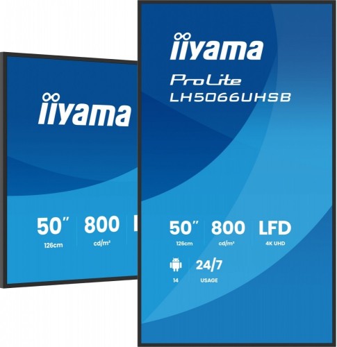 IIYAMA Monitor profesjonalny 50 cali LH5066UHSB-B1AG IPS,4k,800cd,1200:1,Android14,6.5ms   ,2xHDMI, USB-C, RJ45, 2xUSB, 2x10W, WiFi, iiSignage2, 4/32G