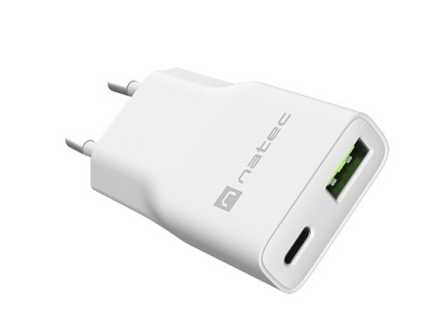 Natec Ładowarka sieciowa slim RiberaGAN 1xUSBC+1xUSB-A 20W