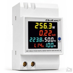 Qoltec Jednofazowy miernik zużycia energii na szynę DIN | 230V | 100A | 3P