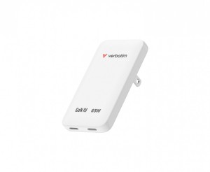 Verbatim Ładowarka Slim Essentials GaN 65W 2x USB-C US/UK/UE biała