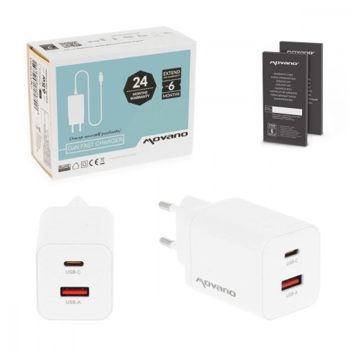 Movano Ładowarka GaN 45W USB-C PD + USB-A (biała)
