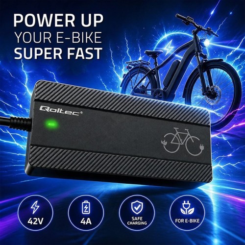 Qoltec Ładowarka do roweru elektrycznego 36V | 42V | 4A | wtyczka Bosch + kabel zasilający