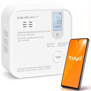 Qoltec Czujnik tlenku węgla (czadu) | detektor CO | TUYA | Wi-Fi | LED