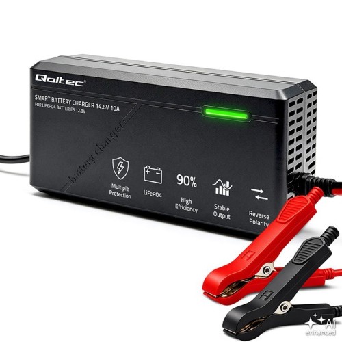 Qoltec Ładowarka do akumulatora LiFePO4 12V | 10A | PF 0.9 | LED