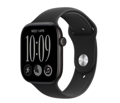 Apple Watch seria 12 GPS, koperta 42 mm z aluminium w kolorze czarnym, pasek sportowy w kolorze czarnym - rozmiar S/M