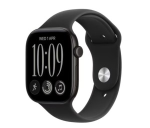 Apple Watch seria 12 GPS, koperta 46 mm z aluminium w kolorze czarnym, pasek sportowy w kolorze czarnym - rozmiar M/L