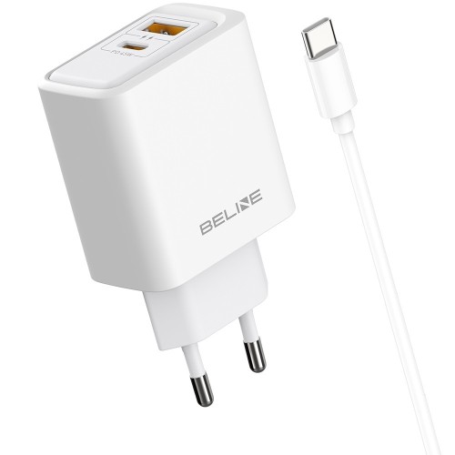 Beline Ładowarka sieciowa 45W USB-A/USB-C z kablem GaN PD biała
