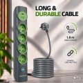 Qoltec Listwa zasilająca z podświetlanym włącznikiem | 4gniazda z uziemieniem | 1xUSB-C 15W | 1xUSB 12W | 1.8m
