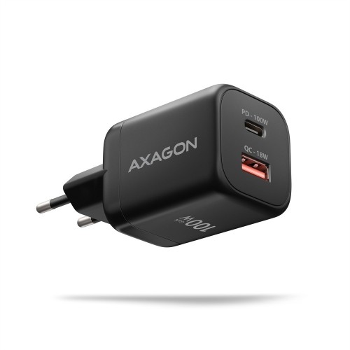 AXAGON ACU-PQ100 Ładowarka sieciowa GaN 100W, 2x port (USB-C + USB-A), PD3.0/PPS/QC4+, mini, czarna