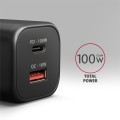 AXAGON ACU-PQ100 Ładowarka sieciowa GaN 100W, 2x port (USB-C + USB-A), PD3.0/PPS/QC4+, mini, czarna