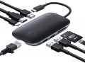 AUKEY CB-C71 aluminiowy HUB USB-C | 8w1 | RJ45 Ethernet 10/100/1000Mbps | 3xUSB 3.1 | HDMI 4k@30Hz | SD i microSD | USB-C Power Delivery 100W