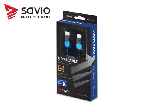 Elmak Kabel HDMI, v2.0 3D, gamingowy, PLAYSTATION, niebiesko-czarny, oplot nylon, złoty, 4Kx2K, 1.8m SAVIO GCL-02