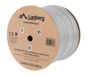 Lanberg Kabel LAN UFTP Kat-6A 305M drut CU LSZH CPR+ fluke passed, szary